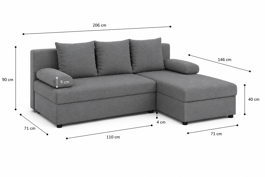 L formos sofa LOFT Pilka