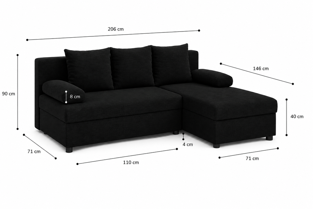 L formos sofa LOFT Juoda