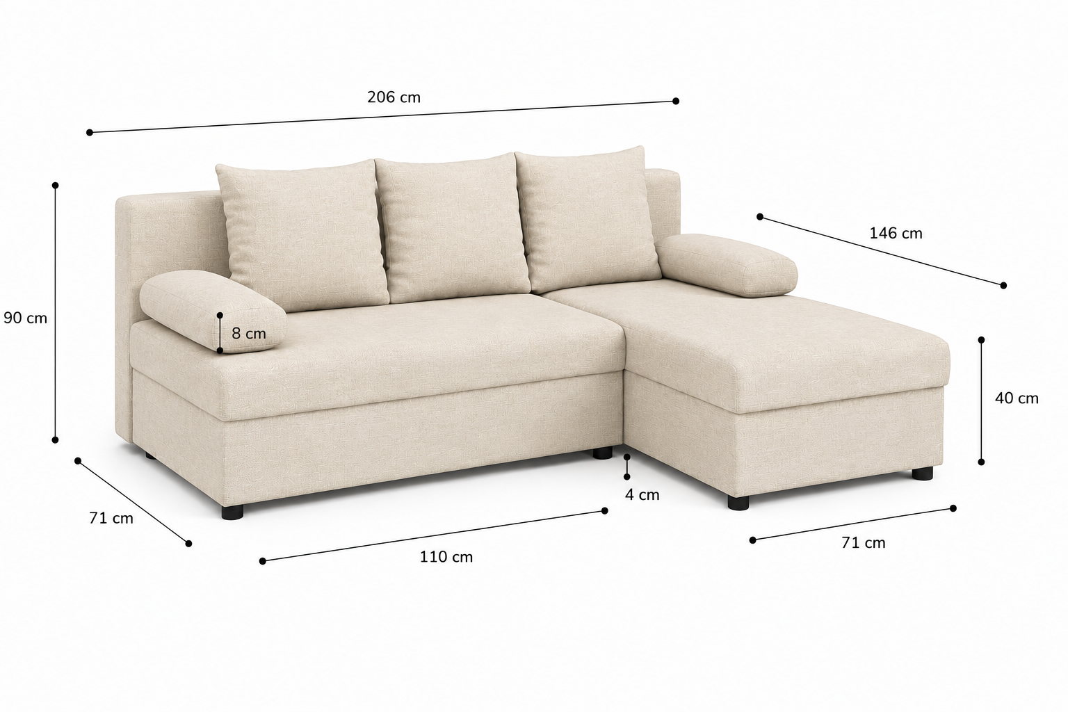 L formos sofa LOFT Kreminė