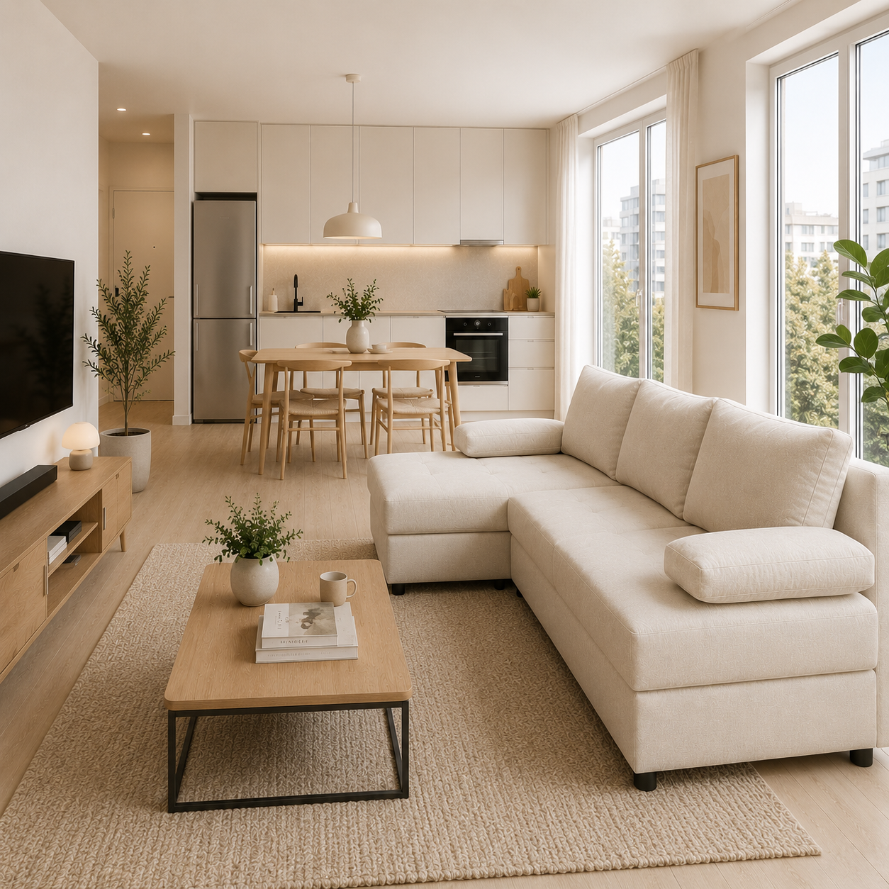 L formos sofa LOFT Kreminė