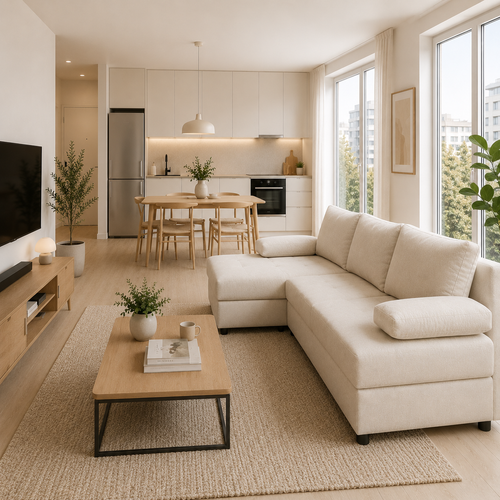 L formos sofa LOFT Kreminė
